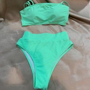 NWOT NEON green high waisted bikini